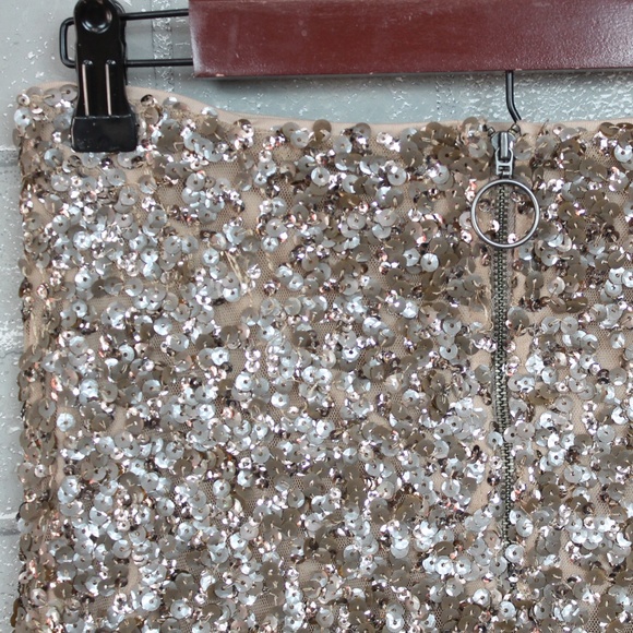 Free People Sequin Zip Front Mini Skirt NWOT - Picture 4 of 8